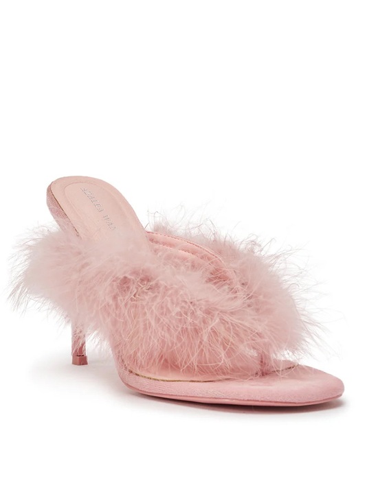 Azalea Wang Shoes - Pink Feather Heeled Sandals